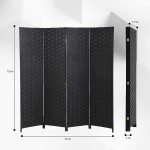 Room Divider,6FT 4 Panels Wall Divider Privacy Screen Wood Mesh Hand-Woven Design Room Screen Divider Indoor Folding Portable Partition Screen Black