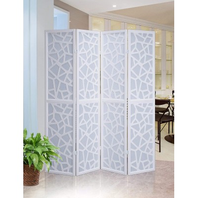 Roundhill Furniture Giyano 4 Panel Wood Frame Screen Room Divider 70.00 x 1.00 x 70.00 Inches White