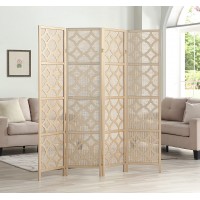 Roundhill Furniture Quarterfoil Infused Diamond Design 4-Panel Room Divider Gold
