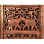 The Urban Port Traditionally Wooden Carved 4-Panel Room Divider Screen with Intricate Cutout Details Brown