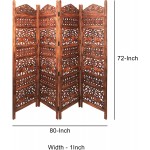 The Urban Port Traditionally Wooden Carved 4-Panel Room Divider Screen with Intricate Cutout Details Brown