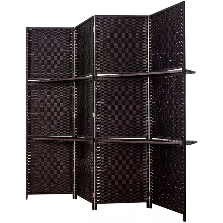 TinyTimes 6 FT Tall Room Divider with Removable Storage Shelves 4 Panel Weave Fiber Extra Wide Room Divider Room Dividers & Folding Screens Freestanding Dark Brown 4 Panel