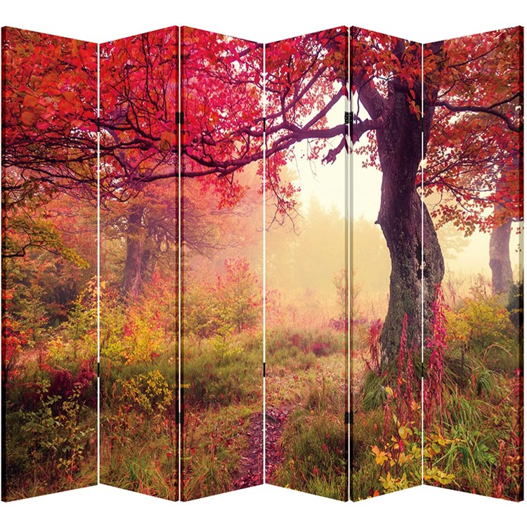 TOA 6 Panel Folding Screen Canvas Privacy Partition Divider- Red Forest