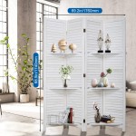 Tyyps 4 Panel 6 Ft Tall Wood Room Divider Folding Portable Privacy Wooden Screen Partition Wall Indoor Outdoor Folding Screen w  Removable 3 Display Shelves Wooden Partitions for Home Office White