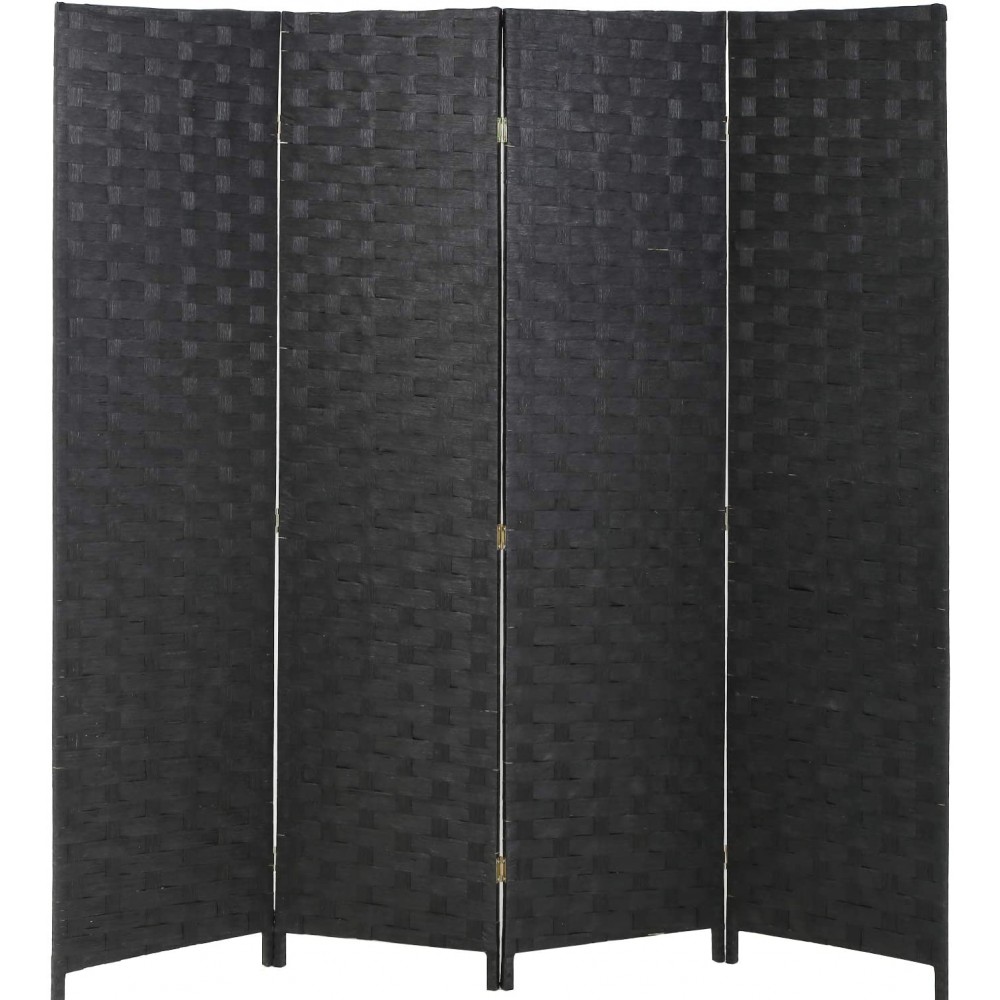 Vnewone Room Dividers and Folding Privacy Screens Curtain Partition Wall 4 Panel 6 ft Foldable Portable Handwork Wood Mesh Woven Design Freestanding Wooden Separator Black