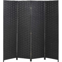 Vnewone Room Dividers and Folding Privacy Screens Curtain Partition Wall 4 Panel 6 ft Foldable Portable Handwork Wood Mesh Woven Design Freestanding Wooden Separator Black