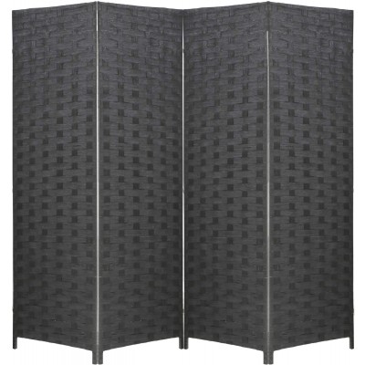 Wood Screen Folding Screen Room Dividers 4-Panel Mesh Woven Design Privacy Room Partition Wooden Screen