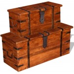 2 Piece Wooden Treasure Trunks ​Storage Chest Old-Fashioned Antique Vintage Style Storage Box Trunk Cabinet for Bedroom Closet Home Organizer Collection Furniture Decor 32.7" x 13.0" x 14.6"