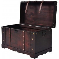 Antique Treasure Chest Box Storage Trunk Vintage Pirate Decorative Chest with lock & Side Handles for Living Room Bedroom 26" Wooden