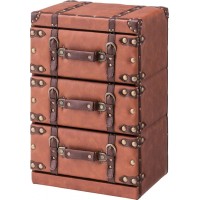 AZUMAYA IW-273 Chest Stand 3-Drawer Storage W16.1 x D12.2 x H23.6 Inches Synthetic Leather and MDF Wood Frame Material Home and Living Light Brown Color