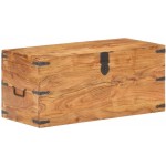 Chest 35.4"x15.7"x15.7" Solid Acacia WoodLarge Vintage Decorative Home Storage Trunk,Luggage Style,Large stash box
