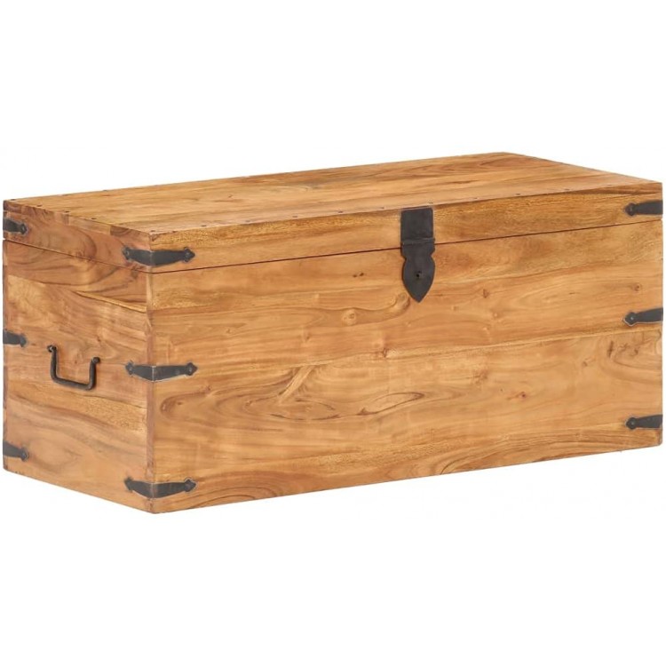 Chest 35.4"x15.7"x15.7" Solid Acacia WoodLarge Vintage Decorative Home Storage Trunk,Luggage Style,Large stash box