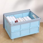Collapsible Storage Bins with Lid Retractable Foldable Storage Box Stackable Storage Box With Removable Pulley and Pull Rod. The Large Size 23x15.4x12.8INBlue