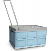 Collapsible Storage Bins with Lid Retractable Foldable Storage Box Stackable Storage Box With Removable Pulley and Pull Rod. The Large Size 23x15.4x12.8INBlue