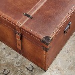 Deco 79 Large Brown Burgundy Tan Leather & Wood Storage Trunks with Studs & Buckles | Set of 3