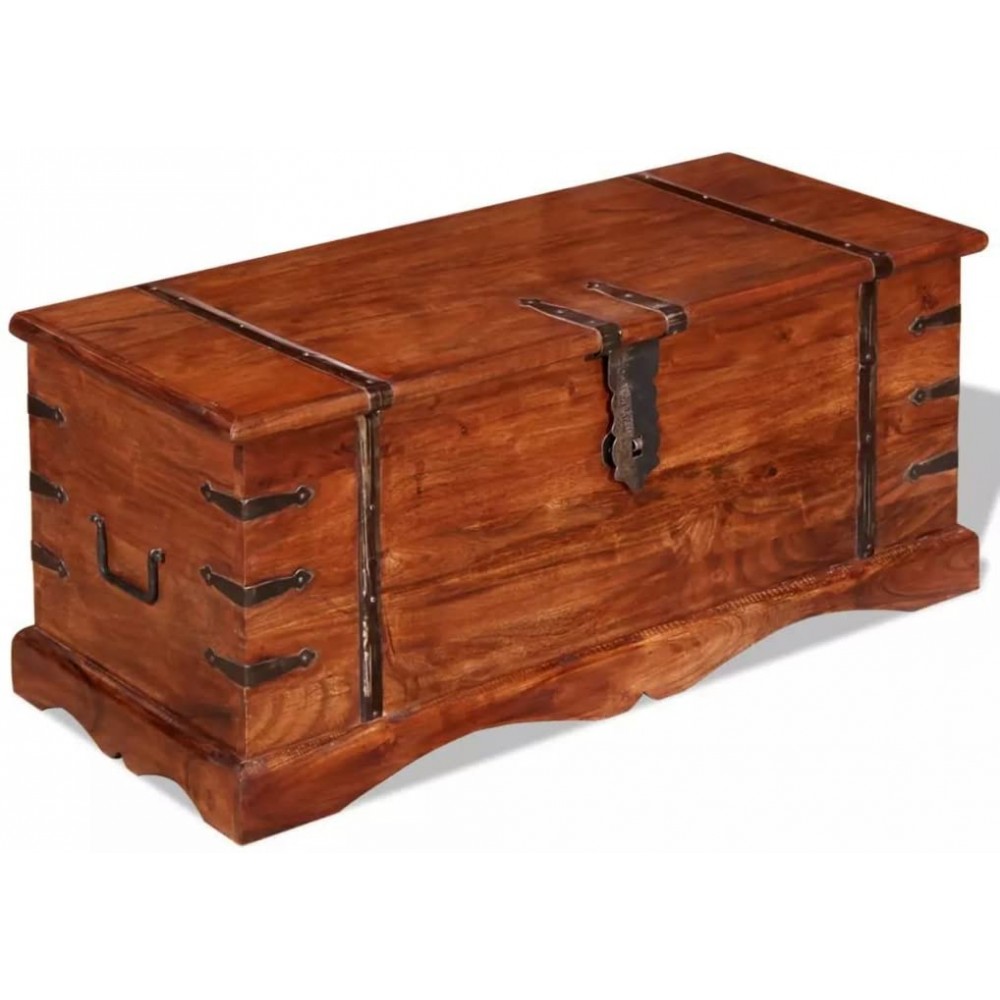 H.BETTER Lockable Storage Chest Wood Storage Trunk Storage Box Wood Trunk Treasure Chest Handmade Coffee Table Couch Table