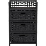 Household Essentials Hand-Woven Paper Rope 3-Drawer Chest Black Stain