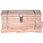 Household Essentials Wooden Trunk Storage Chest Wood Treasure Chest Jewelry Box Organizer for Living Room Decorative Acacia Wood