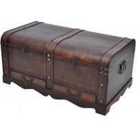 JeeKan Antique Large Vintage Storage Chest Wood Storage Trunk Storage Box Trunk Treasure Chest Brown