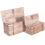 Nicoone Storage Chest Wood Trunks Set of 2 Wooden Crate Storage Boxes with lids Box with Latch Brown Steamer Solid Rustic Vintage Style Acacia Wood