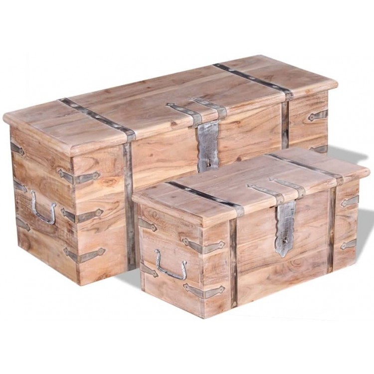 OUSEE 2 Piece Storage Chest Set Acacia Wood