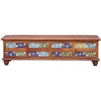 Pandora Hand Painted Colorful Reclaimed Wood Long Storage Trunk 55.1 Inches Storage Box Sandook for Home Somerset Chest Trunk for Living Room Home Decor Furniture By A.S INDUSTRIES.