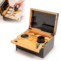 Premium Bamboo Storage Chest Rolling Tray Jar Kit with Lid Lock Removable Pallet Suitcase Wooden Stash Box Bundle