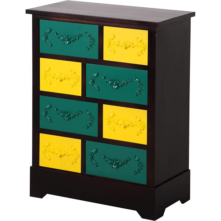 Retro Storage Cabinet 8-Drawer Apothecary Chest for Entryway Living Room Entrance with Elegant Flower Carving