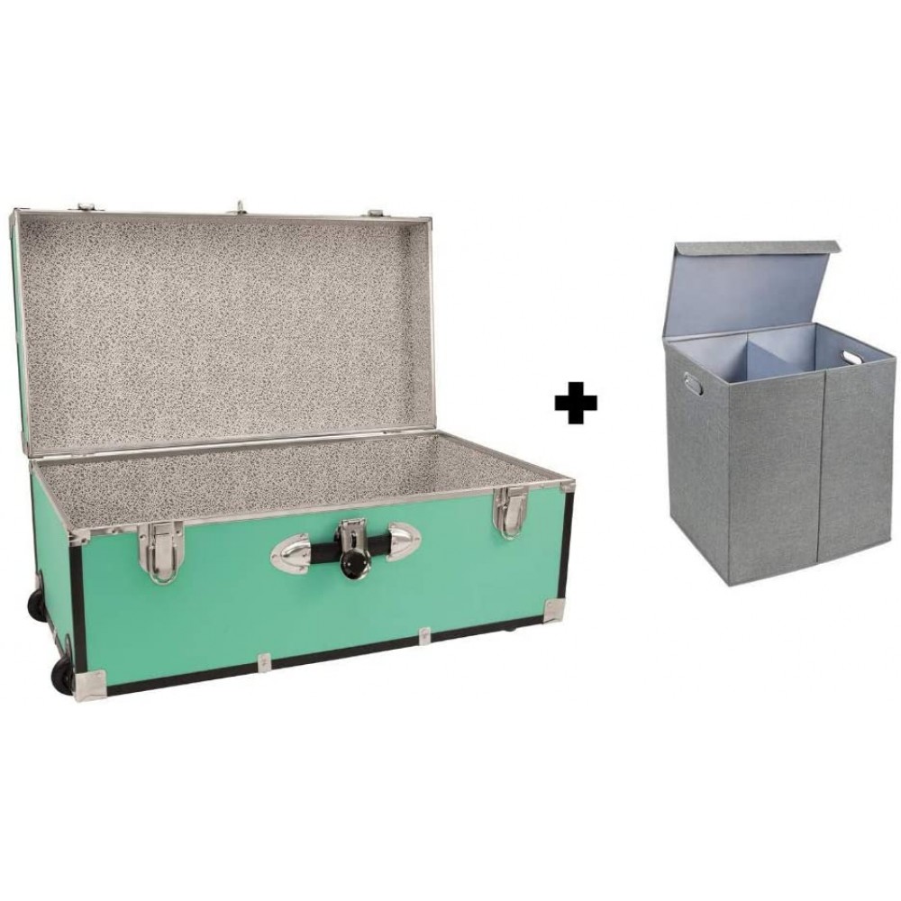 Seward Trunk 30-inch Footlocker Trunk with Wheels with Laundry Teal
