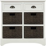 SSLine Home Collection Wicker Storage Cabinet,Storage Chest Storage Unit with 2 Wood Drawers and 4 Wicker Baskets,Accent Furniture for Kitchen Dining Room Entryway Living Room,Fully Assembled White