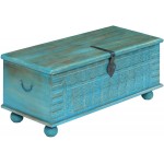Tidyard Asian Style Storage Chest Mango Wood Blanket Box Trunk Cabinet with Safety Hinge and Handles for Bedroom Closet Home Organizer Furniture Decor Blue 39.4 x 15.8 x 16.1 Inches W x D x H