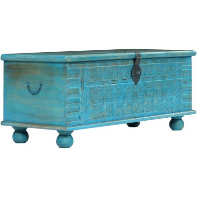 Tidyard Asian Style Storage Chest Mango Wood Blanket Box Trunk Cabinet with Safety Hinge and Handles for Bedroom Closet Home Organizer Furniture Decor Blue 39.4 x 15.8 x 16.1 Inches W x D x H