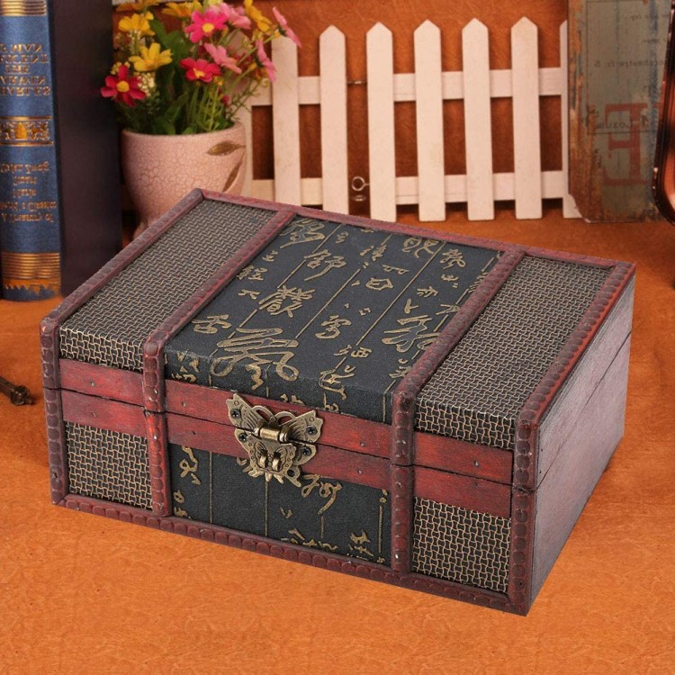 Treasure Chest Vintage Wooden Storage trunk Portable Home Easy to Use Large Size Book Jewelry Storage Box Organizer #1 Chinese Style