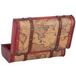 Vintage Wood Treasure Chest Vintage Suitcase Portable Composite Wood Map Pattern Design Vintage Storage Chest