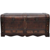 Wood Storage Trunk Vintage Retro Wooden Treasure Chest with Drawers Jewelry Box Clothes Storage Organizer Decorative Footlocker for Bedroom Or Living Room