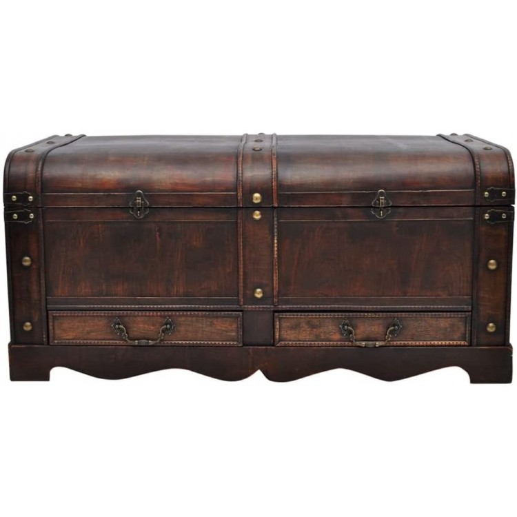 Wooden Treasure Box Storage Trunk Vintage Treasure Chest with 2 Pull Out Drawers for Home Livingroom Bedroom Cafe Bar Hotel