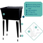 19 Gallon Utility Sink Laundry Tub by JS Jackson Supplies with Adjustable Metal Legs Ideal for Laundry room Basement or Garage Workshop. Heavy Duty Shop Sink. No Faucet Included Black
