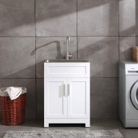24" White Laundry Utility Cabinet w  Stainless Steel Sink and Faucet Combo