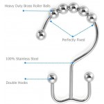 Amazer Shower Curtain Hooks Rings Stainless Steel Shower Curtain Rings 12 Pcs Double Glide Shower Rings for Bathroom Shower Curtain Rods Dual Rust-Resistant Shower Hooks Polished Chrome