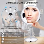 AMZTOLIFE 8" Lighted Makeup Mirror 10X Makeup Mirror with Lights Double Sided Dimmable Magnifying Mirror with Light Rechargeable and Brightness Adjustable Cordless Vanity Mirror with Lights