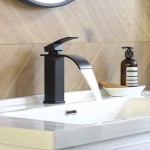 BESy Black Waterfall Spout Bathroom Faucet Single Handle Bathroom Sink Faucet Rv Lavatory Vessel Faucet with Deck Plate Brass Matte Black 1 or 3 Hole