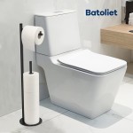 Black Toilet Paper Holder Stand Bathroom Toilet Paper Roll Holder Stand with Reserve Standing Toilet Paper Holder with Storage