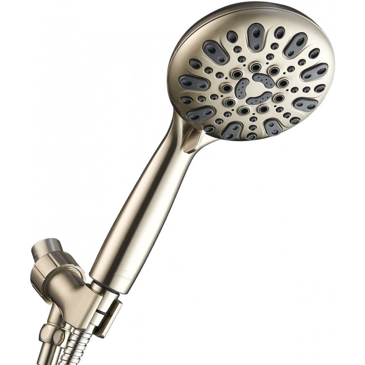 Couradric Handheld Shower Head 6 Spray Setting High Pressure Shower Head with Brass Swivel Ball Bracket and Extra Long Stainless Steel Hose Brushed Nickel 5"