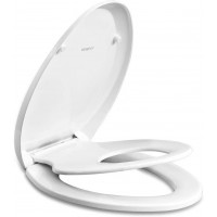 Elongated Toilet Seat with Built in Potty Training Seat Magnetic Kids Seat and Cover Slow Close Fits both Adult and Child Plastic White