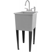 Grey Space Saver Utility Sink by JS Jackson Supplies Freestanding Tehila Space Saving Laundry Tub Stainless Steel Gooseneck Faucet with Side Sprayer