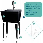 JS Jackson Supplies Black Utility Sink Laundry Tub with High Arc Chrome Kitchen Faucet Pull Down Sprayer Spout Heavy Duty Slop Sinks for Basement Garage or Shop Free Standing Wash Station