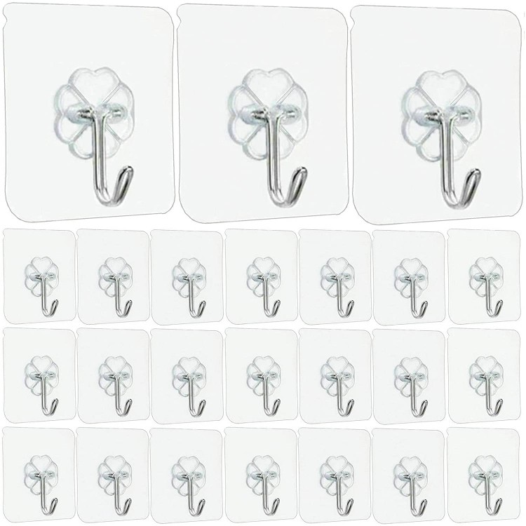 Jwxstore Wall Hooks for Hanging 33lb Max Heavy Duty Self Adhesive Hooks 24 Pack Transparent Seamless Hooks Keys Bathroom Shower Outdoor Kitchen Door Home Improvement Sticky Hook