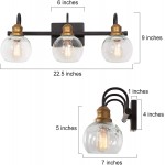LALUZ Bathroom Light Fixtures Vanity Lights with Oil Rubbed Bronze Finish Antique Gold Socket Clear Glass Shade 22.5’’ L x 7’’ W x 9’’ H