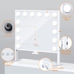 Large Hollywood Vanity Mirror with Lights Lighted Vanity Mirror with Adjustable Bracket Makeup Mirror with Phone Holder for Bedroom,USB & Type C Charge Port,20 X 22 Inch