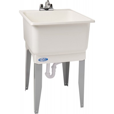 Mustee 14CP Polypropylene Freestanding Tub Utility Sink with Drain and Faucet One Size White